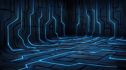 Glowing Blue Circuit Pattern Futuristic Room