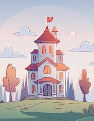 Whimsical Fairytale Castle at Sunset