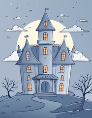 Spooky Cartoon Castle at Night