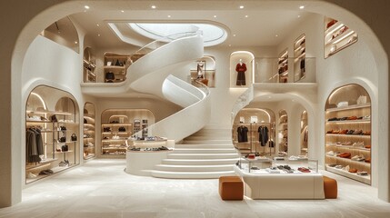 Elegant Boutique Store Interior With Spiral Staircase