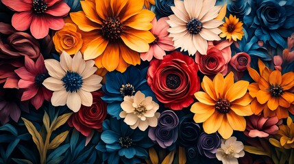 Fototapeta premium A vibrant arrangement of flowers with intricate details and textures.