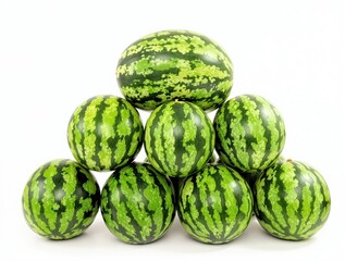 Pyramid of small watermelons on white background