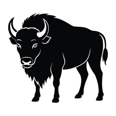 A bold silhouette of an American bison, showcasing its strong, muscular frame and iconic hump, with sweeping curves and a thick mane, set against a contrasting background.