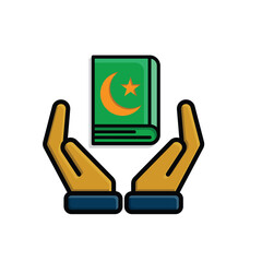 Ramadan icon. Islamic holy book vector in hand. reading, reciting, recitations, studying. activities in the holy month of Ramadan. simple 3d design style
