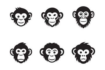 set of monkey head silhouette vector
