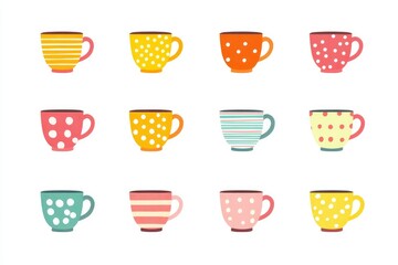 icons of different colored polka dots striped cell cute cups minimalism