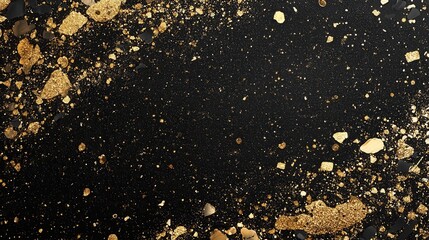 Golden Confetti Scattered Across Black Background