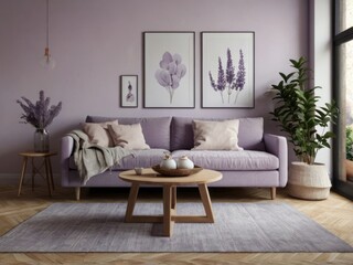 Lavender Decorates a Serene Purple Living Room Space