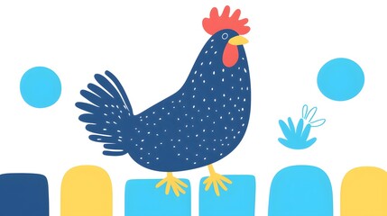 Colorful Cartoon Chicken on a Bright Abstract Background Design