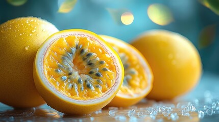 Yellow Passion Fruits Sliced Showing Seeds