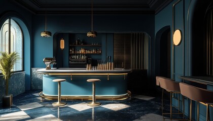 Bar setups focus on functionality and aesthetic appeal.