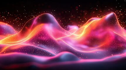 Fototapeta premium Abstract glowing pink and orange wave landscape