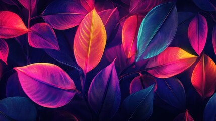 Fototapeta premium Neon Glowing Leaves in Vibrant Bold Hues