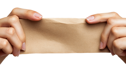 Hands holding crumpled paper studio clean background isolated on transparent background