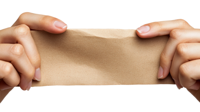 Hands holding crumpled paper studio clean background isolated on transparent background