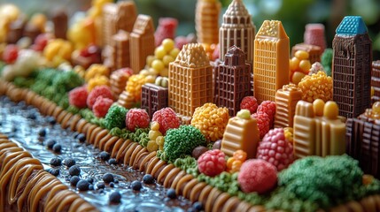 Edible Chocolate Cityscape Cake Decoration