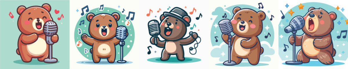 vector cute bear is singing