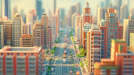 Obraz premium Pixelated Cityscape: A Miniature Metropolis at Dawn