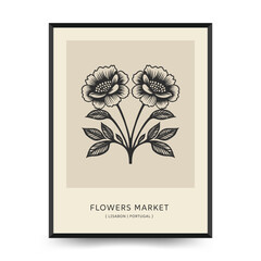 Abstract linocut floral posters template. Modern trendy minimal style. Black and white colors. Botanical blockprint. Hand drawn design for wallpaper, wall decor, print, postcard, cover, template.