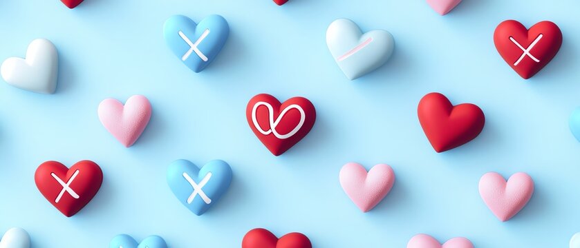 XO symbols alternated with hearts on a soft blue background.