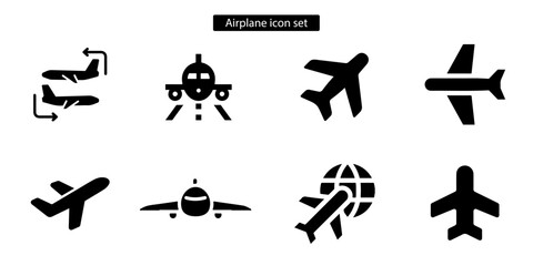 Airplane vector art icon set. Plane symbol. Air plane vector illustration. Airline sign icon on white background.