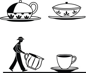 Dish set of black silhouette vector art eps