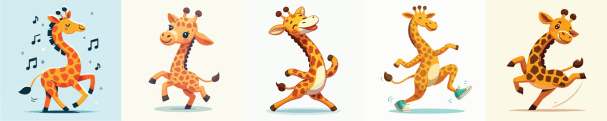 vector set of giraffes dancing
