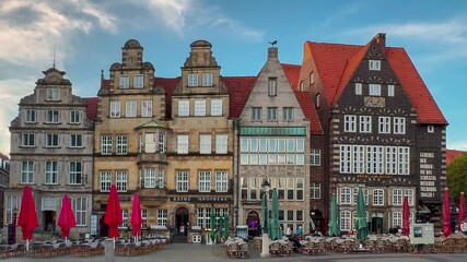 Market Square, Town Hall, Ronald's Cathedral and St. Peter's Cathedral in historic centre old town Free Hanseatic City Bremen Germany, October 6, 2024. High quality 4k footage