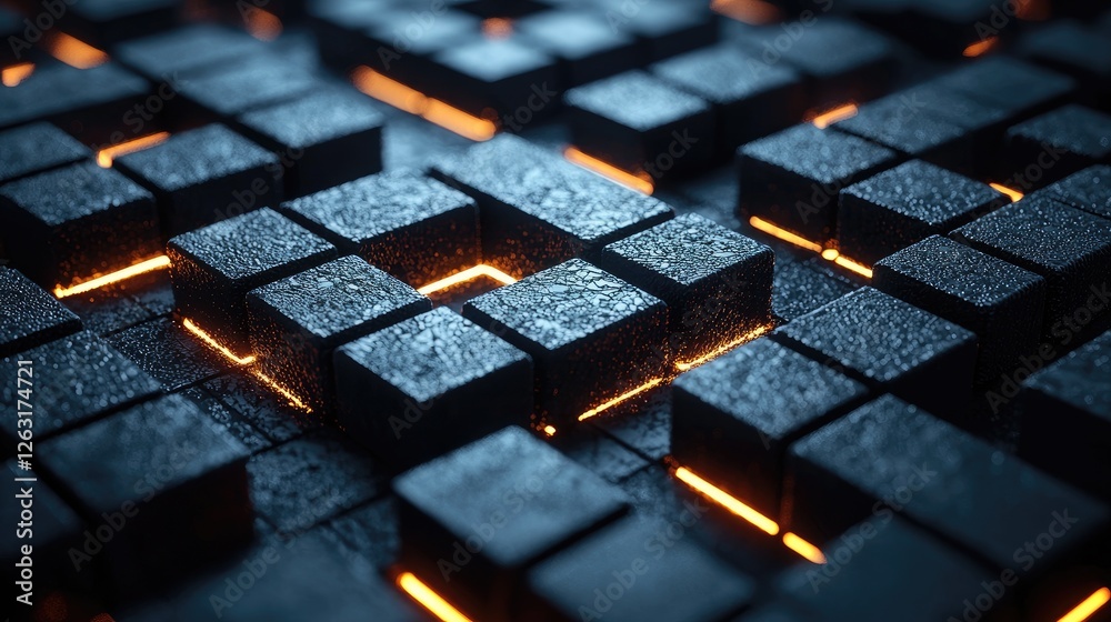 Wall mural illuminated dark cubes abstract grid pattern