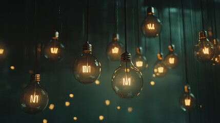 Elegant Hanging Light Bulbs in Dark Background