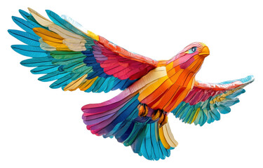Fototapeta premium Colorful paper eagle sculpture exhibit indoor bright atmosphere isolated on transparent background
