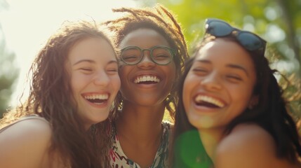 Fototapeta premium Happy Young Women Hugging and Laughing Outdoors - Standard 6x