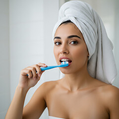 Una joven cepill&aacute;ndose los dientes