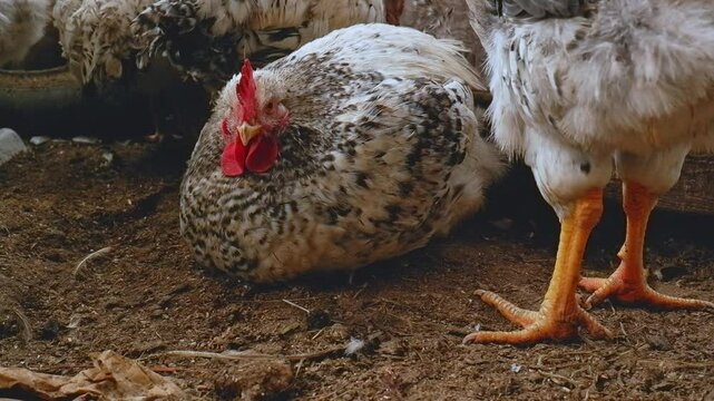 Chickens with bald butts, featherless roosters with skin on a poultry farm