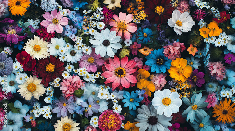 Poster A kaleidoscopic explosion of fractalized flowers in an endless, mirrored pattern. 