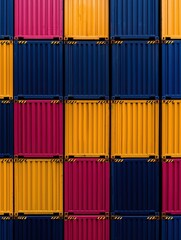 Fototapeta premium Colorful shipping containers stacked in an organized pattern for industrial transport.