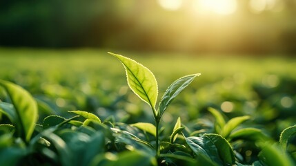 Sunrise over Lush Green Tea Plantation