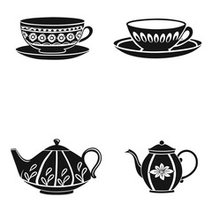 set of tea cups and teapot