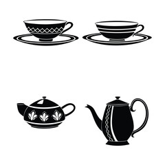 set of tea cups and teapot