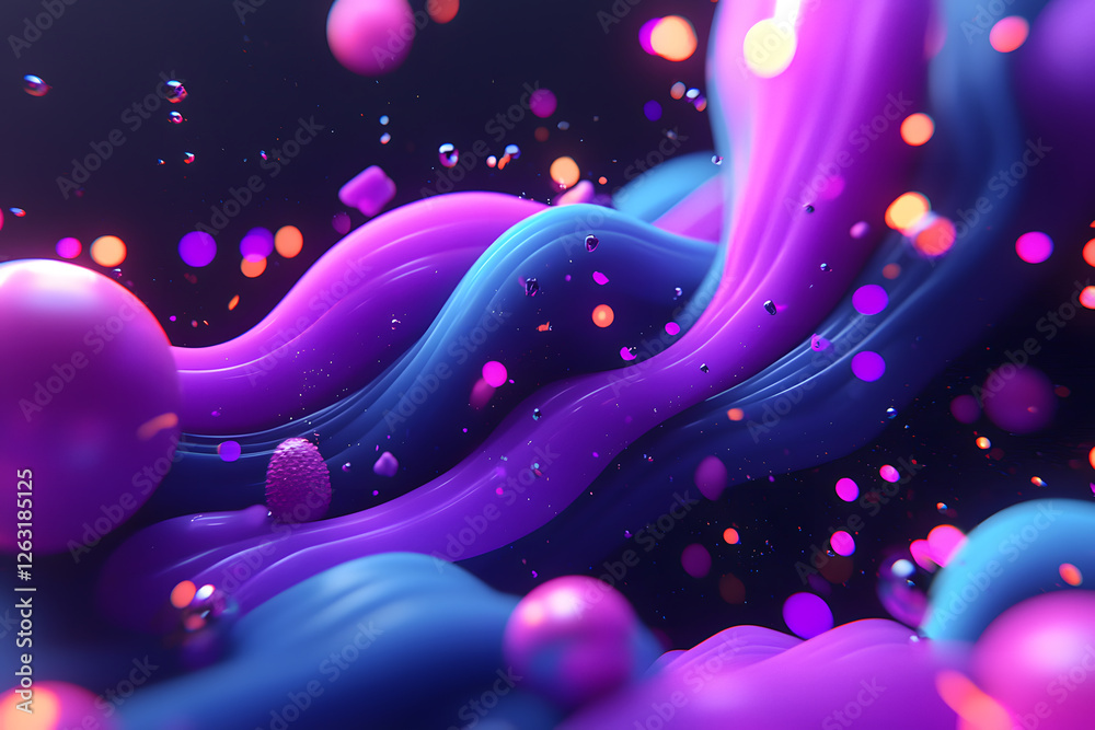 Poster dynamic flow of colorful particles abstract space digital art vibrant environment close-up view conc