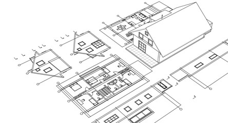 traditional residential architecture sketch house 3d