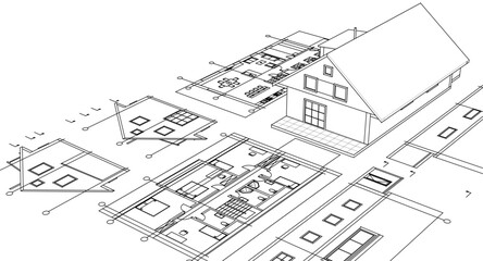 traditional residential architecture sketch house 3d
