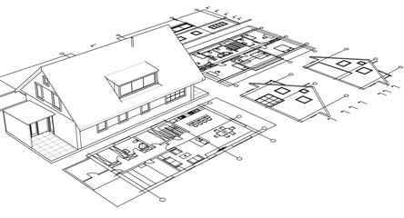 Fototapeta premium traditional residential architecture sketch house 3d