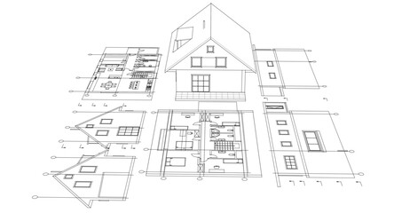 traditional residential architecture sketch house 3d