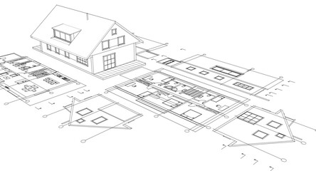 traditional residential architecture sketch house 3d