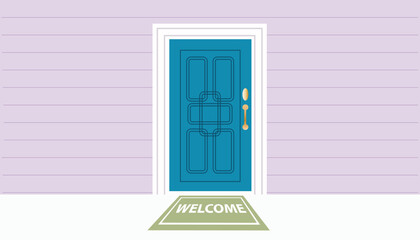 Welcome front door mat Cartoon flat style house exterior part vector illustration design background