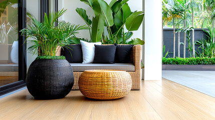 Contemporary outdoor seating area modern home interior design tropical environment relaxed view comfort and style