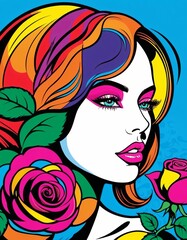 a woman's face and a flower that looks like a painting