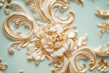 Rococo luxury design featuring intricate floral patterns in gold and cream hues for a lavish Womens Day celebration