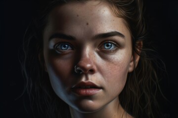 Fototapeta premium A Young Woman with Blue Eyes and Freckles